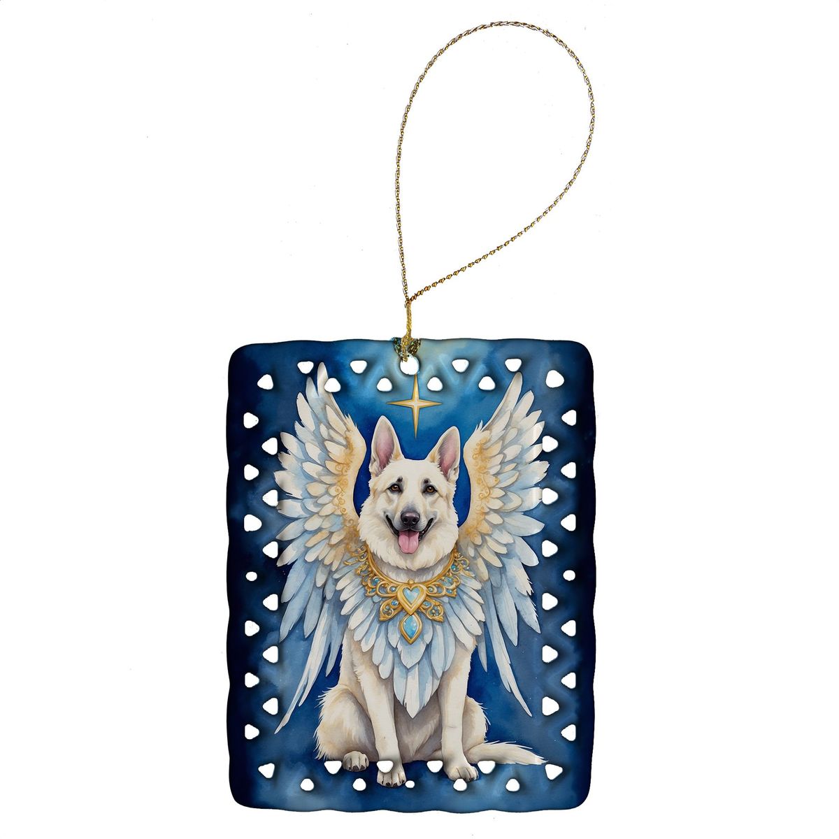 White German Shepherd My Angel Porcelain Ornament Christmas Tree Hanging Decorations For Home Christmas Holiday, Rectangle, Gift, Multicolor_maomaolike.com