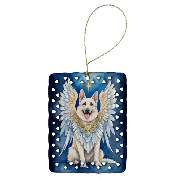 White German Shepherd My Angel Porcelain Ornament Christmas Tree Hanging Decorations For Home Christmas Holiday, Rectangle, Gift, Multicolor_maomaolike.com