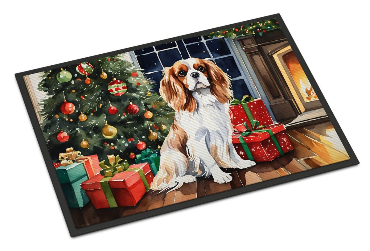 Cavalier Spaniel Cozy Christmas Doormat Front Door Mat Indoor Outdoor Rugs For Entryway, Non Slip Washable Low Pile, 24H X 36W_maomaolike.com