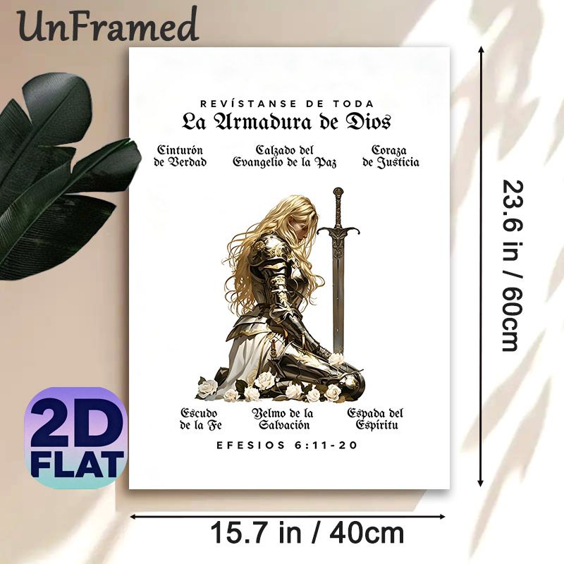 Armor Of God Religious Painting Poster, Elegant Vintage-style Female Knight In Armor Poster, Inspirational Biblical Verse Decor Suitable For Home_maomaolike.com