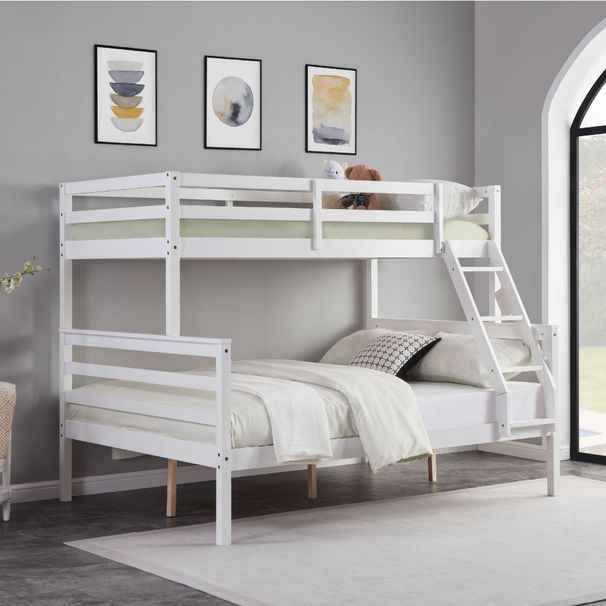 Twin Over Full Bunk Bed With Ladder,Wooden Bunk Bed With High Guardrail And Ladder For Kids, Teens, Dorm Rooms, And Guest Rooms,No Box Spring Needed,White_maomaolike.com