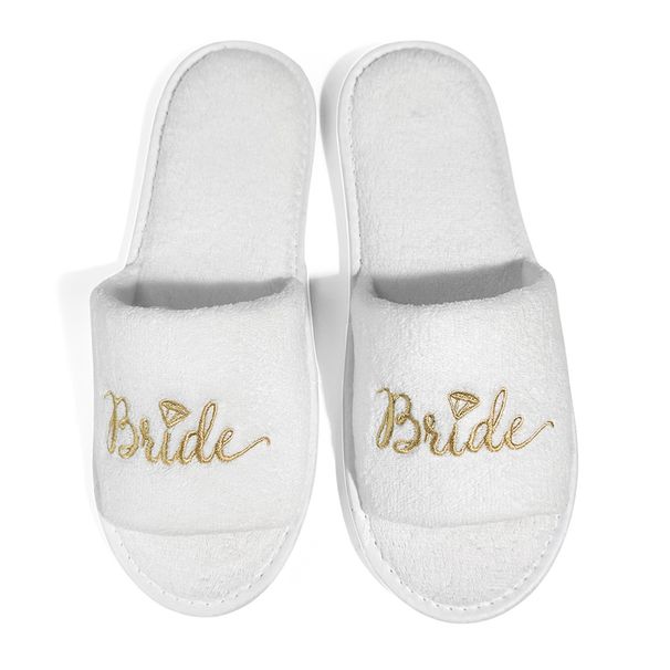 Bride & Bridesmaid, Wedding Guests Home Slip On Shoes Bridal Party Slippers Open-toe With Golden, Mint Green And Pink_maomaolike.com