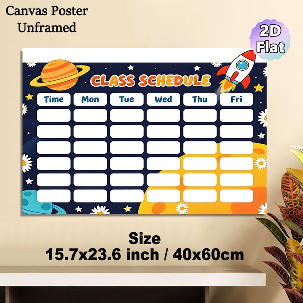 Space-themed Class Schedule Painting Poster, Colorful Cartoon Rocket & Planets Poster, Practical Layout To Organize Daily Class Plans, Ideal For_maomaolike.com