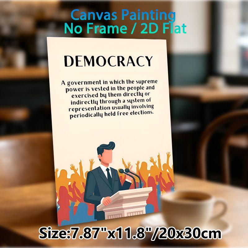 Democracy Themed Painting Poster, Minimalist Flat Graphic Poster, Presents Clear Democracy Definition, Ideal For Office, Meeting Room And Study Area_maomaolike.com