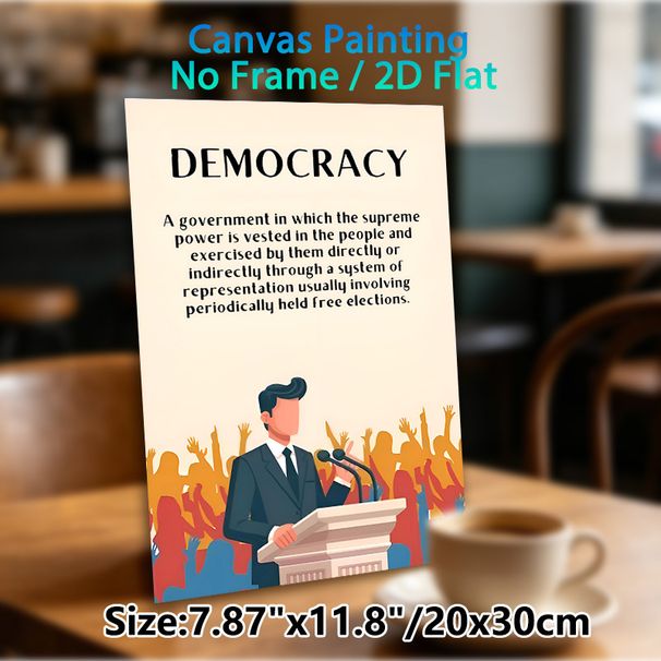Democracy Themed Painting Poster, Minimalist Flat Graphic Poster, Presents Clear Democracy Definition, Ideal For Office, Meeting Room And Study Area_maomaolike.com