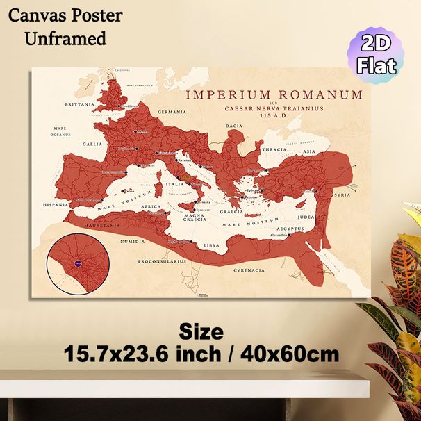 Imperium Romanum Map Painting Poster, Vintage-style Detailed 115 A.D. Roman Empire Territory Map Poster, Informative Historical Reference For Home_maomaolike.com