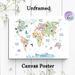 Animal World Map Painting Poster, Soft-toned Cartoon Animal & Continent Map Poster, Educational Geographic Decor Suitable For Study, Living Room_maomaolike.com