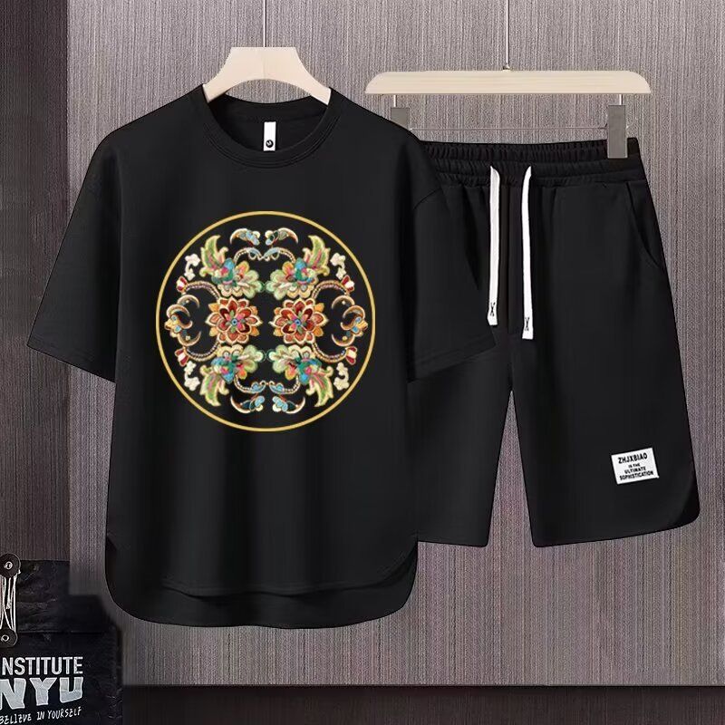 Men's Clothing 2024 Waffle Casual Summer Suit Men's Loose Teen Short sleeved T shirt Shorts Handsome Two piece Suit_maomaolike.com