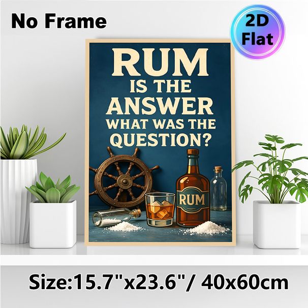 Rum Themed Painting Poster, Vintage Nautical Style Retro Rum Bottle & Humorous Quote Poster, Witty Decorative Accent For Home Bar, Dining Space_maomaolike.com