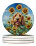 Otterhound In Sunflowers Large Sandstone Coasters Pack Of 4 Absorbent Round Coasters Decor Gifts For Men Or Women, 4 In, Multicolor_maomaolike.com