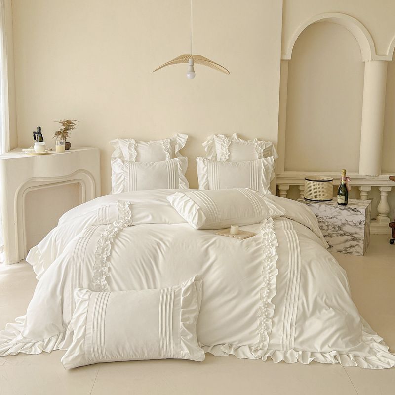Premium Lace-Trimmed Ins Bedding Set - 1500-2000g High-Quality Polyester, Available In 1.2m-2.0m Sizes (Bed Sheets, Bed Skirts_maomaolike.com