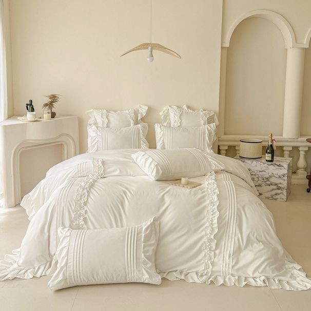 Premium Lace-Trimmed Ins Bedding Set - 1500-2000g High-Quality Polyester, Available In 1.2m-2.0m Sizes (Bed Sheets, Bed Skirts_maomaolike.com