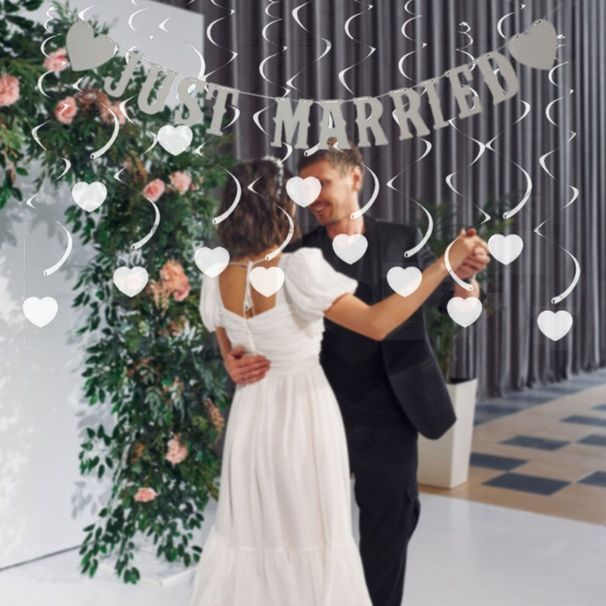 13 Pcs Wedding Decorations Set Include Just Married Garland And 12 Heart Hanging Streamers White Foil Spiral Ceiling Pendent Just Married Photo Banner For Wedding Bridal Shower Party Decoration_maomaolike.com