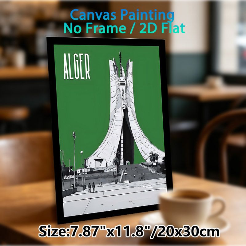 Alger Monument Painting Poster, Minimalist Graphic Style Landmark Poster With Bold Green Backdrop, Stylish Travel-inspired Decor Ideal For Living_maomaolike.com