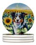 Border Collie In Sunflowers Large Sandstone Coasters Pack Of 4 Absorbent Round Coasters Decor Gifts For Men Or Women, 4 In, Multicolor_maomaolike.com