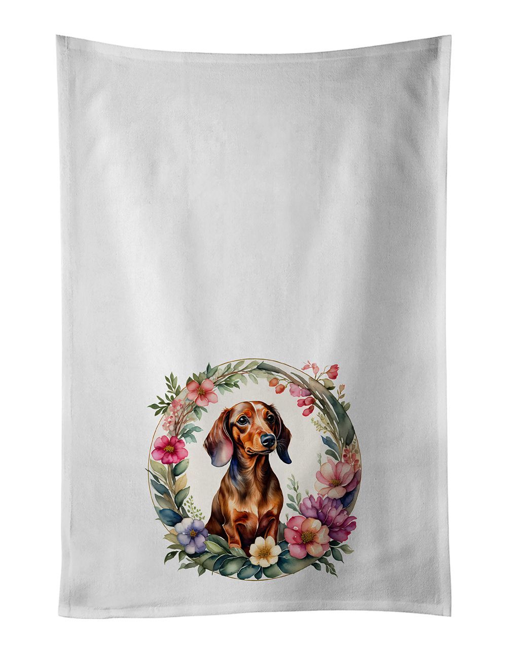 Dachshund And Flowers Kitchen Towel Set Of 2 White Dish Towels Decorative Bathroom Hand Towel For Hand, Face, Hair, Yoga, Tea, Dishcloth, 19 X 28", White_maomaolike.com