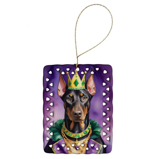 Doberman Pinscher King Of Mardi Gras Porcelain Ornament Christmas Tree Hanging Decorations For Home Christmas Holiday, Rectangle, Gift, Multicolor_maomaolike.com