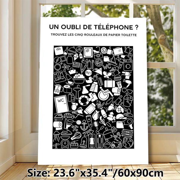 Hidden Toilet Paper Roll Game Painting Poster, Monochrome Minimalist Illustration Poster, Interactive Visual Puzzle, Ideal For Bathroom Decor_maomaolike.com