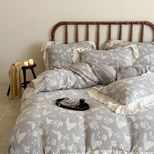 Wholesale French Linen Jacquard Full Four-Piece Girly Princess Style Lace Trim Pure Cotton 4-Piece Set_maomaolike.com