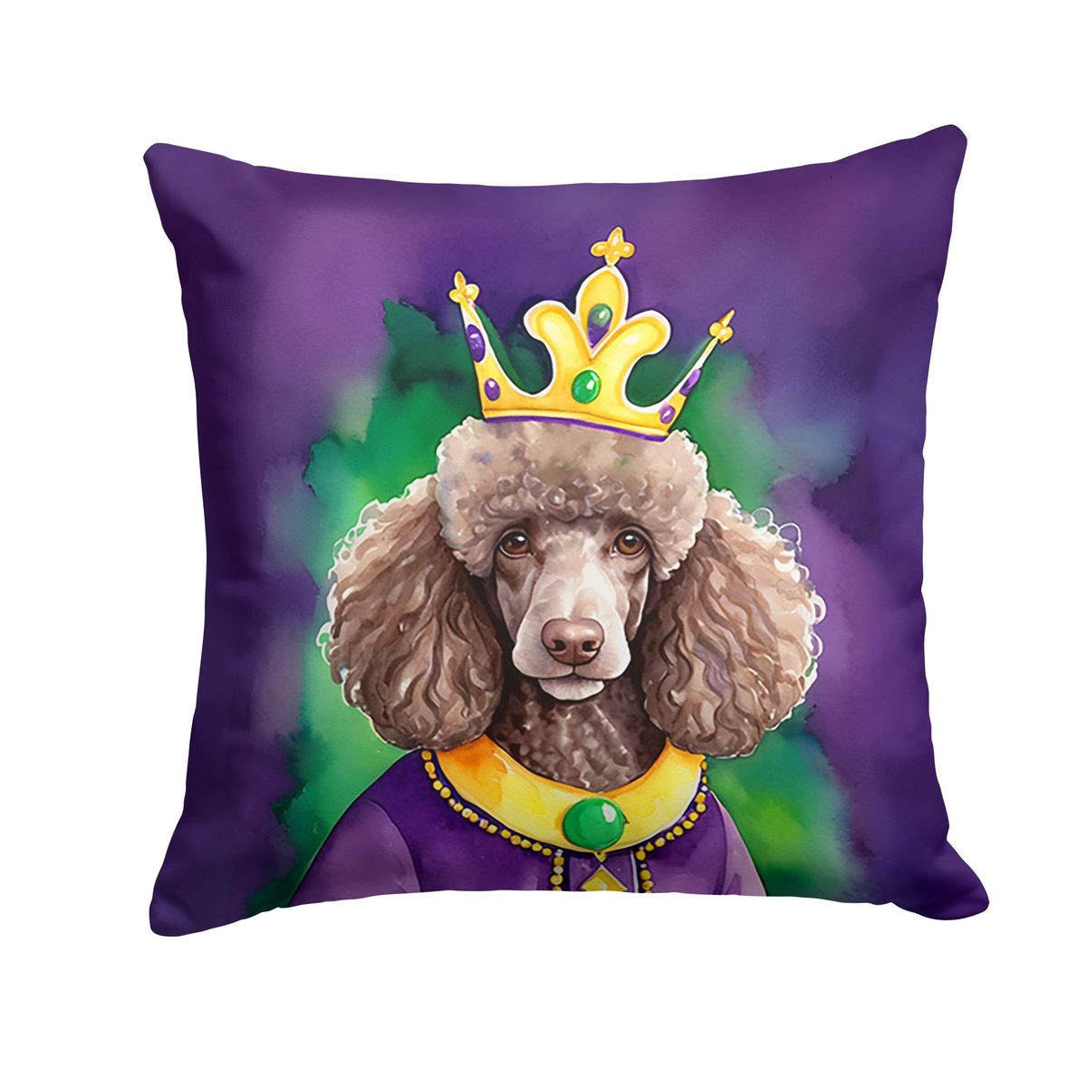 Chocolate Poodle King Of Mardi Gras Throw Pillow Machine Washable, Indoor Outdoor Decorative Pillow For Couch, Bed Or Patio, 14Hx14W_maomaolike.com