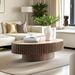 Modern Handcraft Drum Coffee Table Length 43.7 Inch Ellipse Coffee Table For Living Room,Oval Small Coffee Table With Sturdy Pedestal_maomaolike.com