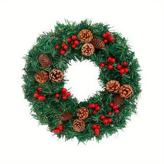 24 Inch 30 LED Prelit Christmas Wreath Artificial Christmas Wreaths For Front Door 160 Branches 5 Pinecones 30 Red Berried Battery Oper_maomaolike.com