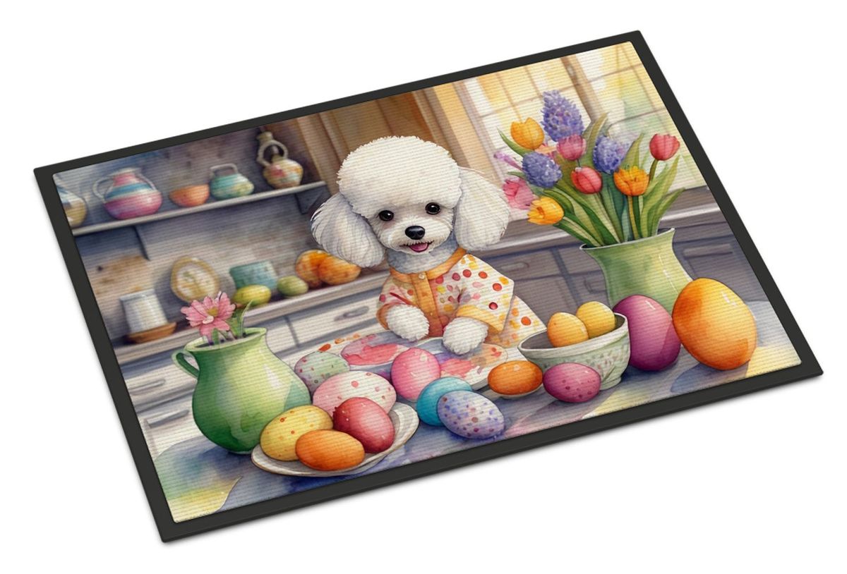 Decorating Easter White Poodle Doormat Front Door Mat Indoor Outdoor Rugs For Entryway, Non Slip Washable Low Pile, 24H X 36W_maomaolike.com