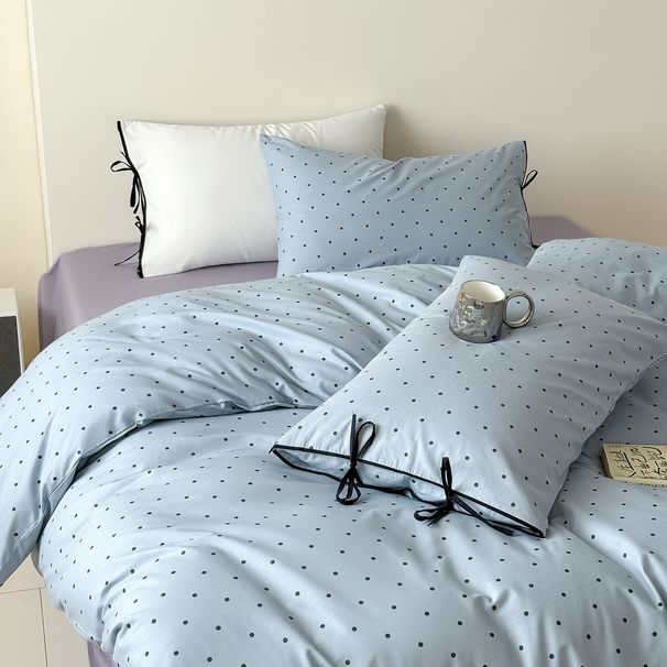 Wholesale INS Korean Simple Mixed Polka Dot Pure Nordic Style Full Cotton Tie Bow Four-Piece Set_maomaolike.com