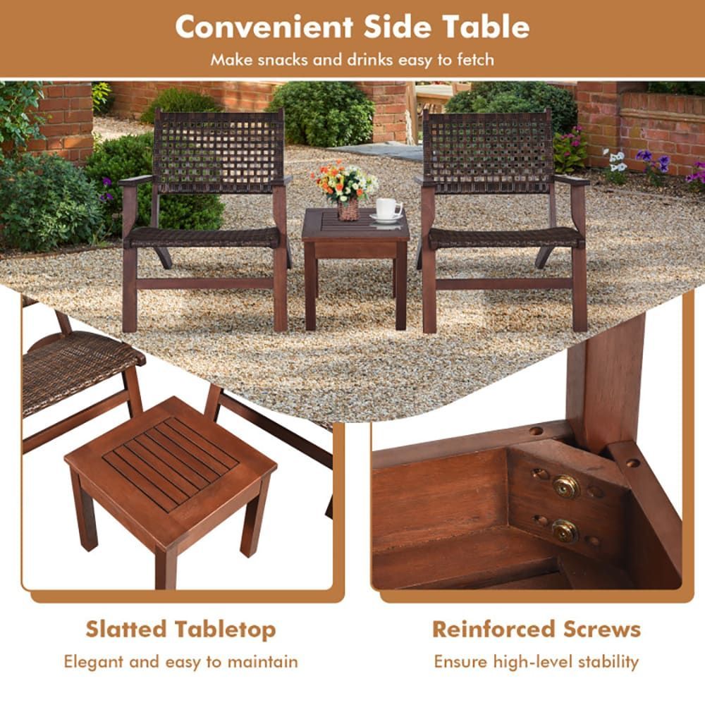 3 Pieces Outdoor Wooden Patio Rattan Furniture Set_maomaolike.com