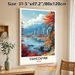 Vancouver Canada Cityscape Painting Poster, Vibrant Retro Travel Style Poster, Scenic Coastal Urban Scene With Fall Foliage & Snow-capped Mountains_maomaolike.com