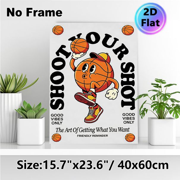 Basketball Cartoon Motivational Painting Poster, Vibrant Retro Cartoon Basketball Character With Inspiring Slogans Poster, Uplifting Wall Decor Ideal_maomaolike.com