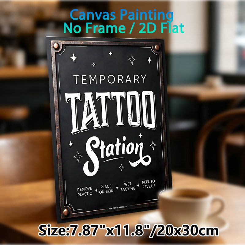 Temporary Tattoo Station Painting Poster, Vintage Chalkboard-style Poster With White Typography & Star Accents, Clear Operation Guide, Ideal For_maomaolike.com