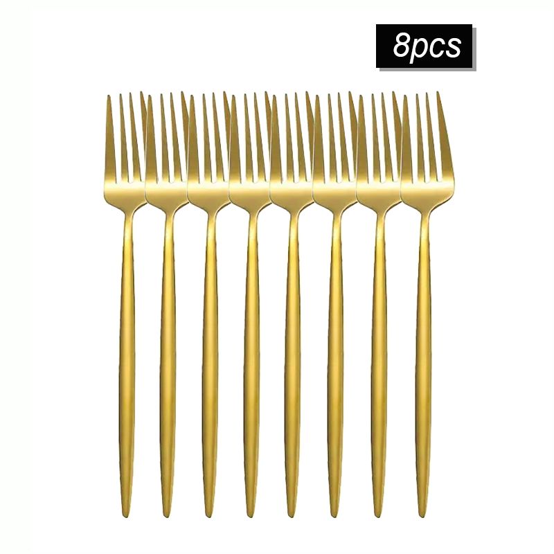 8/12/16pcs Stainless Steel Gold Tableware Dinner Fruit Steak Salad Fork Suitable For Restaurant Or Banquet_maomaolike.com