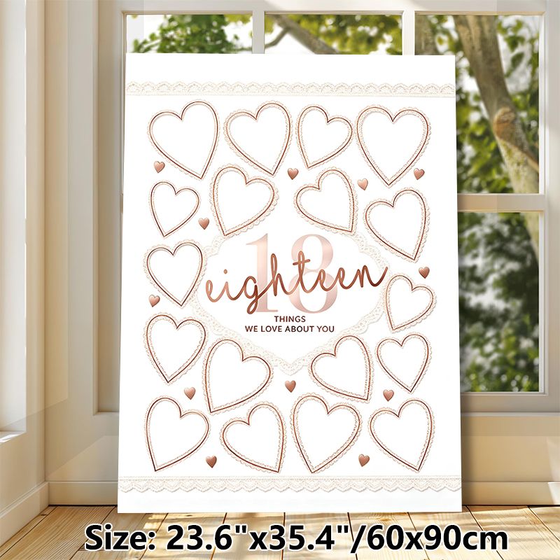 18th Birthday Themed Painting Poster, Rose Gold Lace Heart Style Poster, Blank Heart Frames For Writing Warm Messages, Suitable For Birthday Party_maomaolike.com