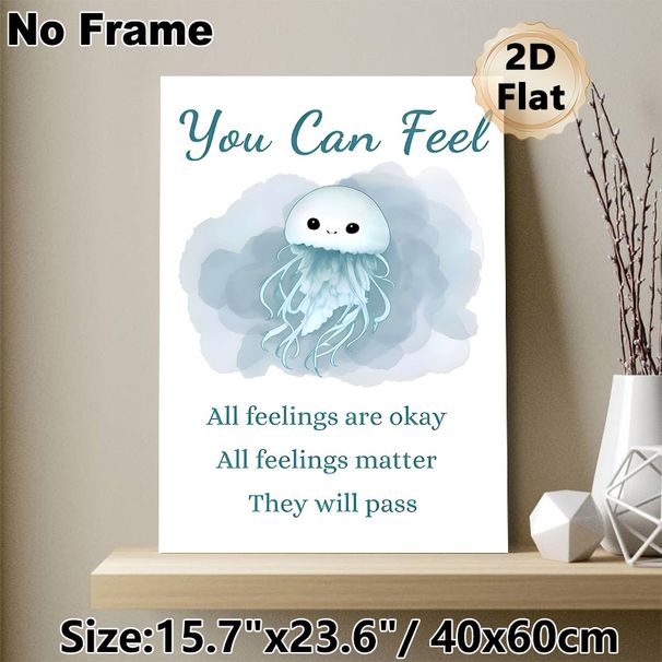 Jellyfish Inspirational Quote Painting Poster, Soft Watercolor Cute Jellyfish With Comforting Text Poster, Provides Gentle Emotional Support, Suitable_maomaolike.com