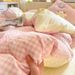 Small Grid Brushed Washed Cotton Bedding Four-Piece Set With Fitted Bed Sheet, Three-Piece Set, Dormitory Duvet Cover, Factory Who_maomaolike.com