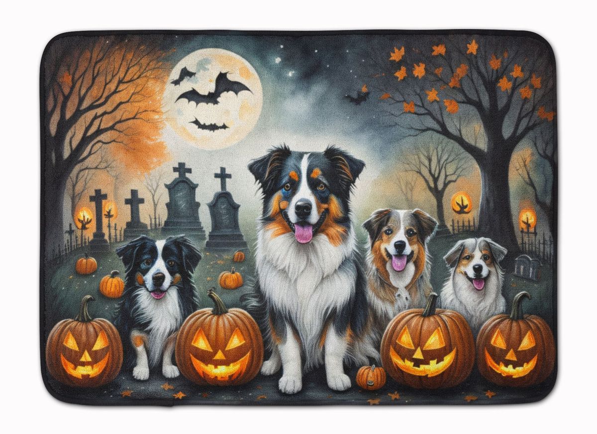 Australian Shepherd Spooky Halloween Memory Foam Kitchen Mat Machine Washable Anti-Fatigue Mat Cushion Comfort Bath Mat Or Kitchen Rug_maomaolike.com