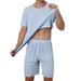 Men's Clothing High grade ice silk round neck solid color short sleeved T shirt men's summer thin ins trend sports casual loose shorts suit_maomaolike.com