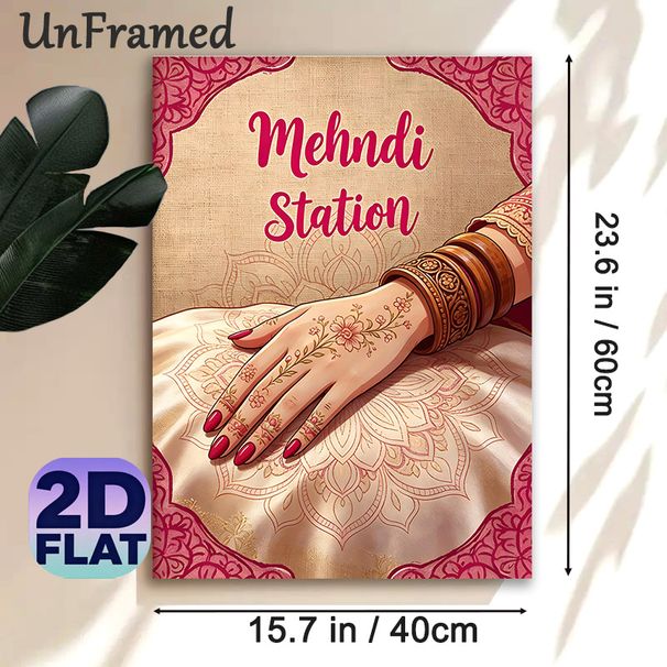 Mehndi Station Painting Poster, Elegant Traditional Indian-style Poster, Intricate Floral Henna Hand Design, Ideal For Wedding Ceremonies And Cultural_maomaolike.com