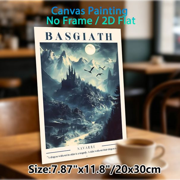Basgiath Castle Fantasy Painting Poster, Mysterious Moonlit Mountain & Dragon Scene Poster, Atmospheric Fantasy Artwork For Bedroom, Living Room Wall_maomaolike.com