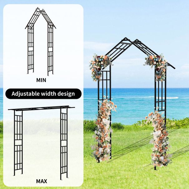 Metal Garden Arch With Adjustable Width W42.52''~W78.15'' Climbing Plants Support Rose Arch Outdoor Black_maomaolike.com