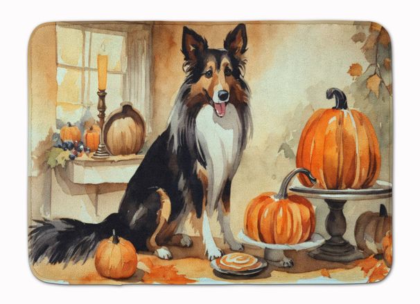 Collie Fall Kitchen Pumpkins Memory Foam Kitchen Mat Machine Washable Anti-Fatigue Mat Cushion Comfort Bath Mat Or Kitchen Rug_maomaolike.com