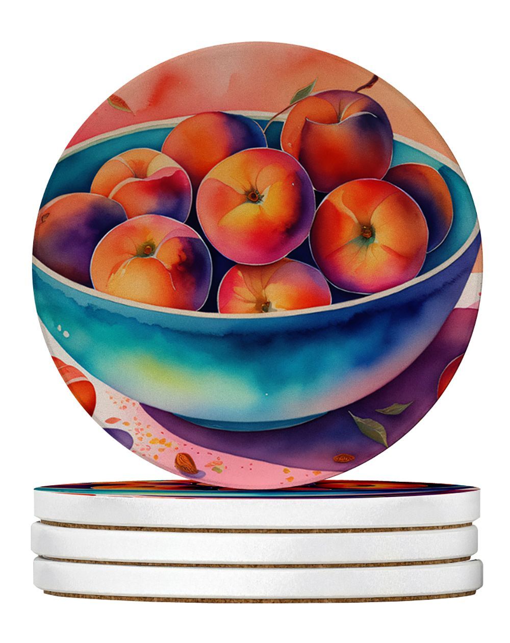 Colorful Peaches Large Sandstone Coasters Pack Of 4 Absorbent Round Coasters Decor Gifts For Men Or Women, 4 In, Multicolor_maomaolike.com
