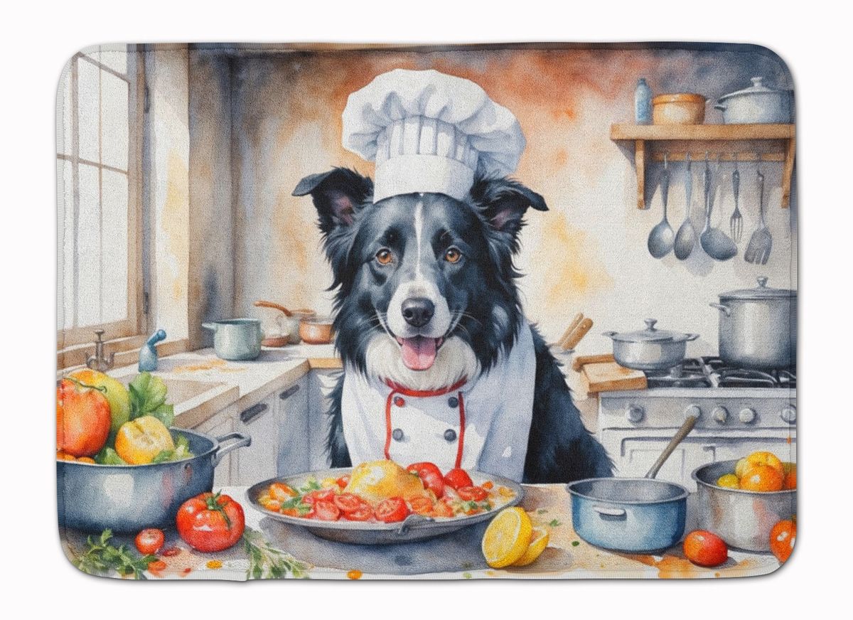 Border Collie The Chef Memory Foam Kitchen Mat Machine Washable Anti-Fatigue Mat Cushion Comfort Bath Mat Or Kitchen Rug_maomaolike.com