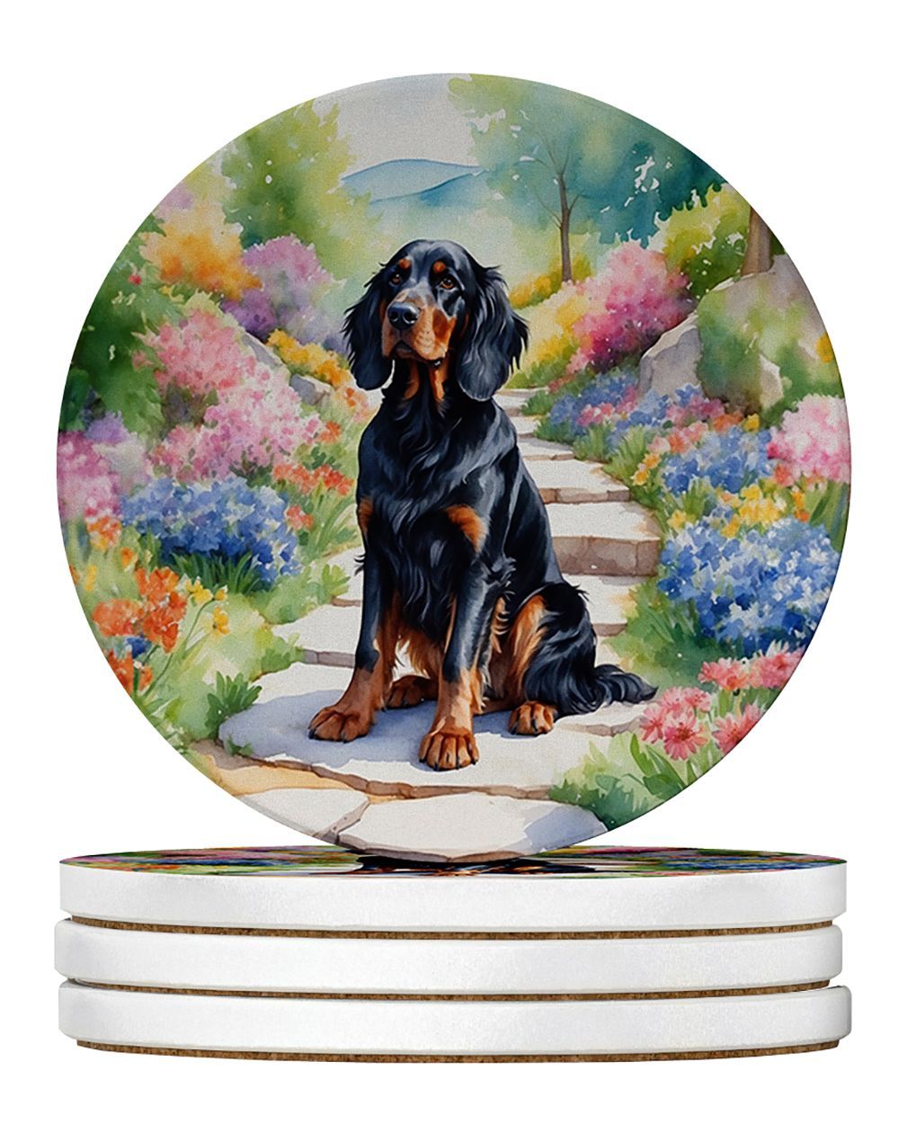 Gordon Setter Spring Path Large Sandstone Coasters Pack Of 4 Absorbent Round Coasters Decor Gifts For Men Or Women, 4 In, Multicolor_maomaolike.com