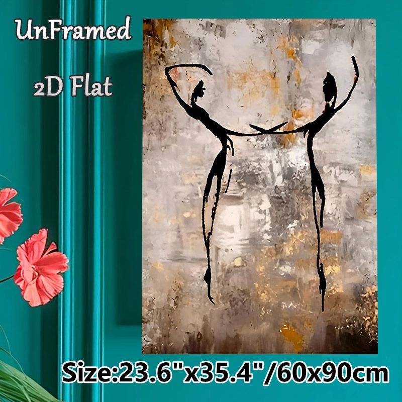Abstract Dancing Figures Painting Poster, Vintage Textured Black Silhouette Poster, Artistic Expressive Wall Decor Ideal For Living Room, Bedroom And_maomaolike.com