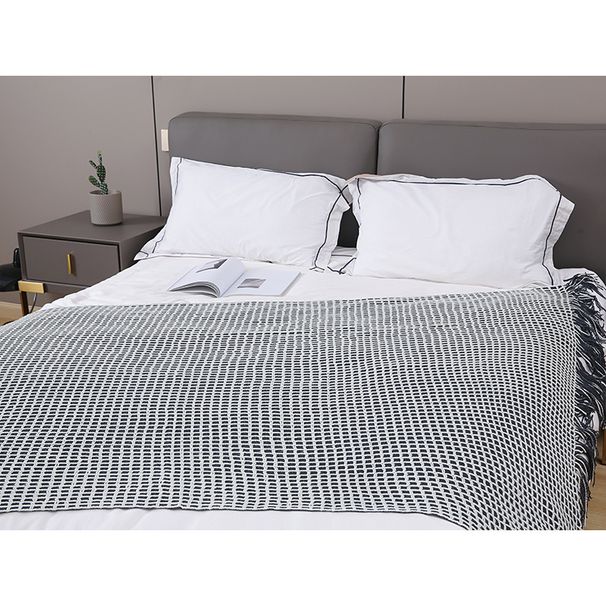 Waffle Tassel Knitted Blanket Modern Simple Bed End Blanket Air Conditioning Blanket Nap Cover Blanket Sofa Blanket_maomaolike.com