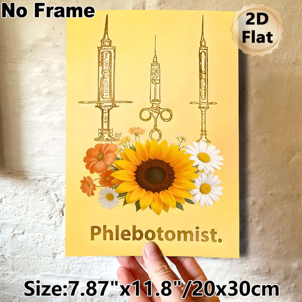 Phlebotomist Themed Painting Poster, Warm-toned Vintage Golden Syringe & Floral Poster, Gentle Medical-themed Decor Ideal For Clinic, Medical Office_maomaolike.com