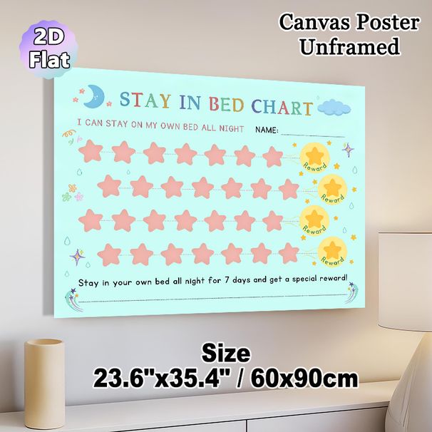 Bedtime Reward Chart Painting Poster, Soft Pastel Star & Moon Styled Poster, Tracks Nightly Bed-staying Progress For Reward Incentives, Suitable For_maomaolike.com
