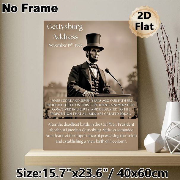 Gettysburg Address Painting Poster, Vintage Sepia-toned Historical Speech Scene Poster, Features Classic Address Excerpt, Ideal For Study_maomaolike.com
